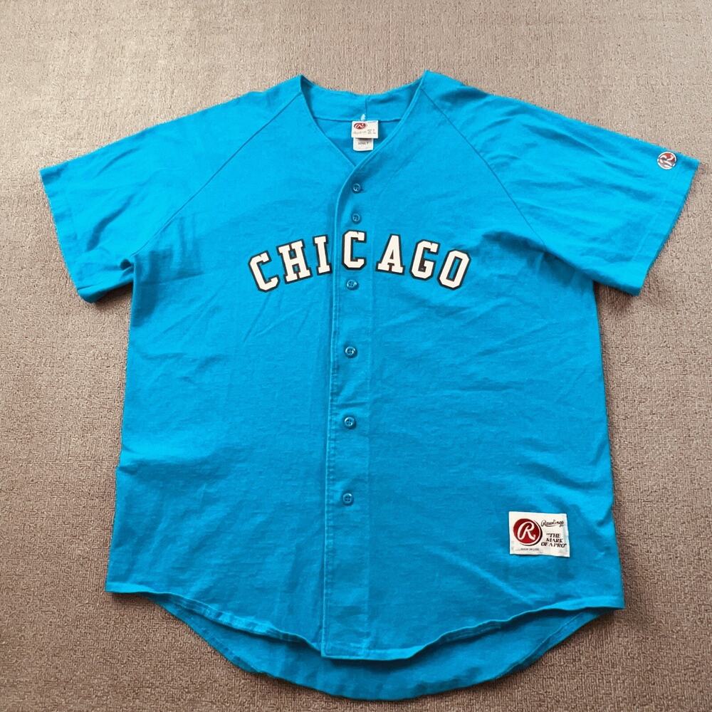Vintage Rawlings Shirt Adult Extra Large Blue Button Up Short Sleeve Chicago Men